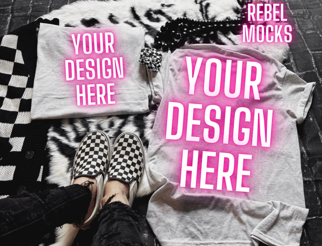 Ash Flat Lay Mock Up Trendy Edgy Vibes Front and Back