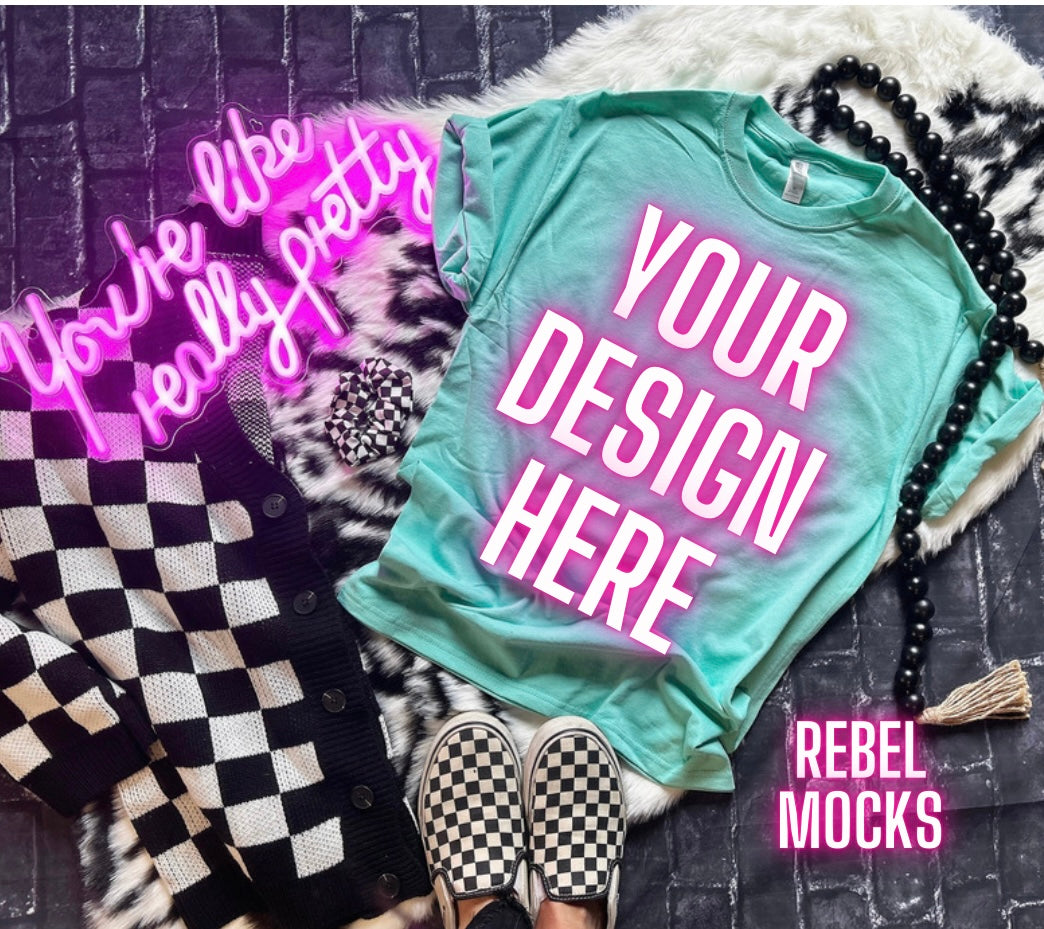Jerzee Cool Mint Flat Lay Mock Up Trendy Edgy Vibes 2 Mocks Sub Friendly