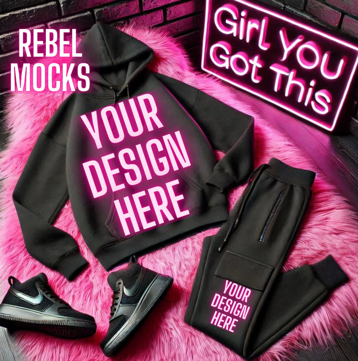 Black Hoodie Trendy Flat Lay Mock Up