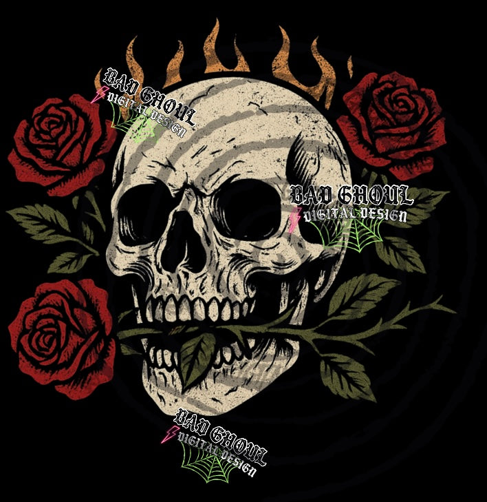 Skull & Roses PNG DOWNLOAD Black Fabric Only