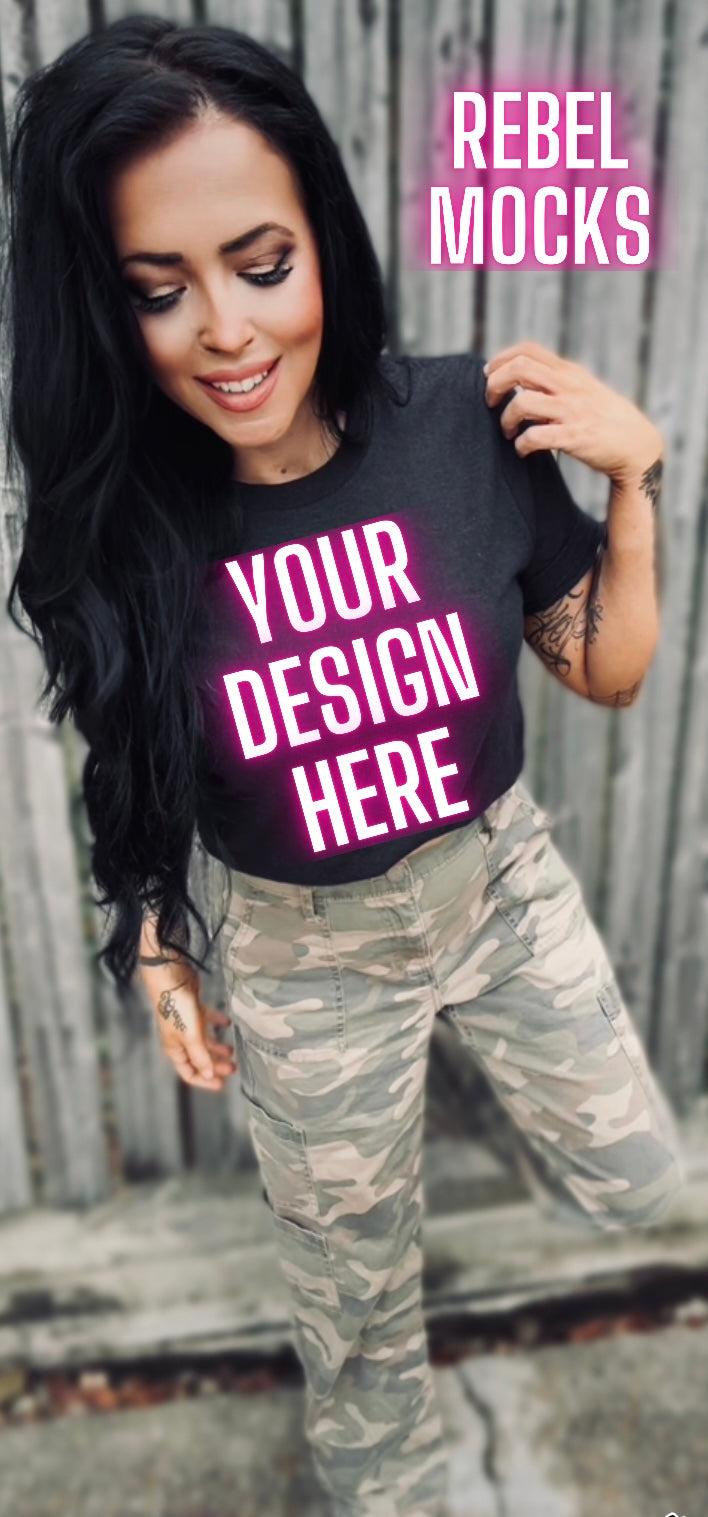 Dark Heather Tee Model Mock Up Edgy Vibes