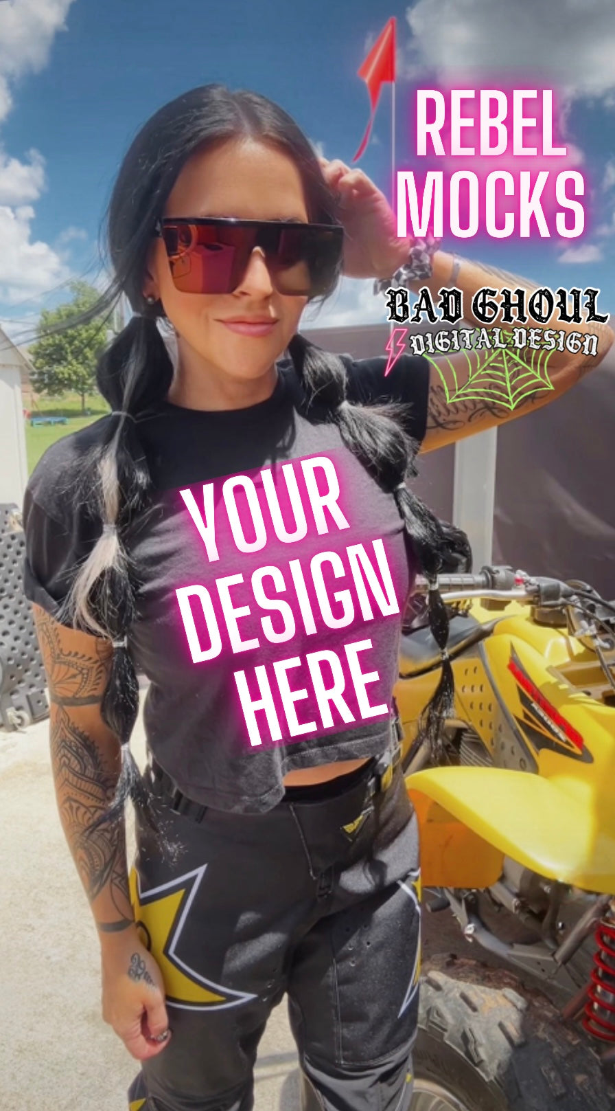 Moto Black Mid Crop Model Mock Up