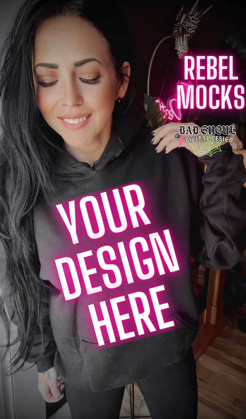 Black Hoodie Trendy Model Mock Up