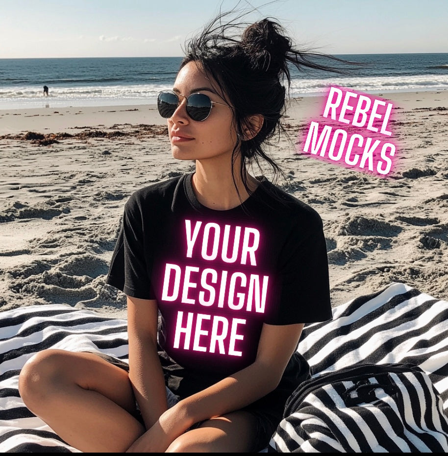 Black Tee Beachy Alt Vibez Model Mock Up