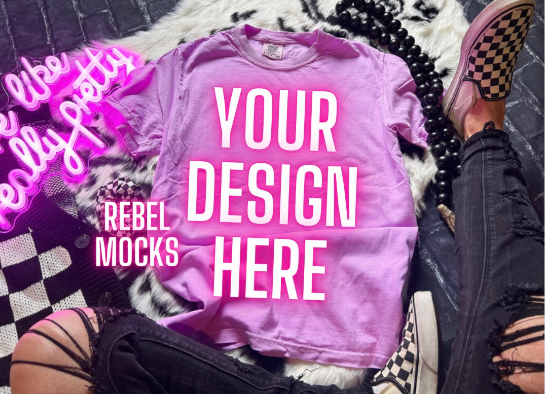 Neon Purple Tee Flat Lay Mock Up Trendy Edgy Vibes 3 Mocks