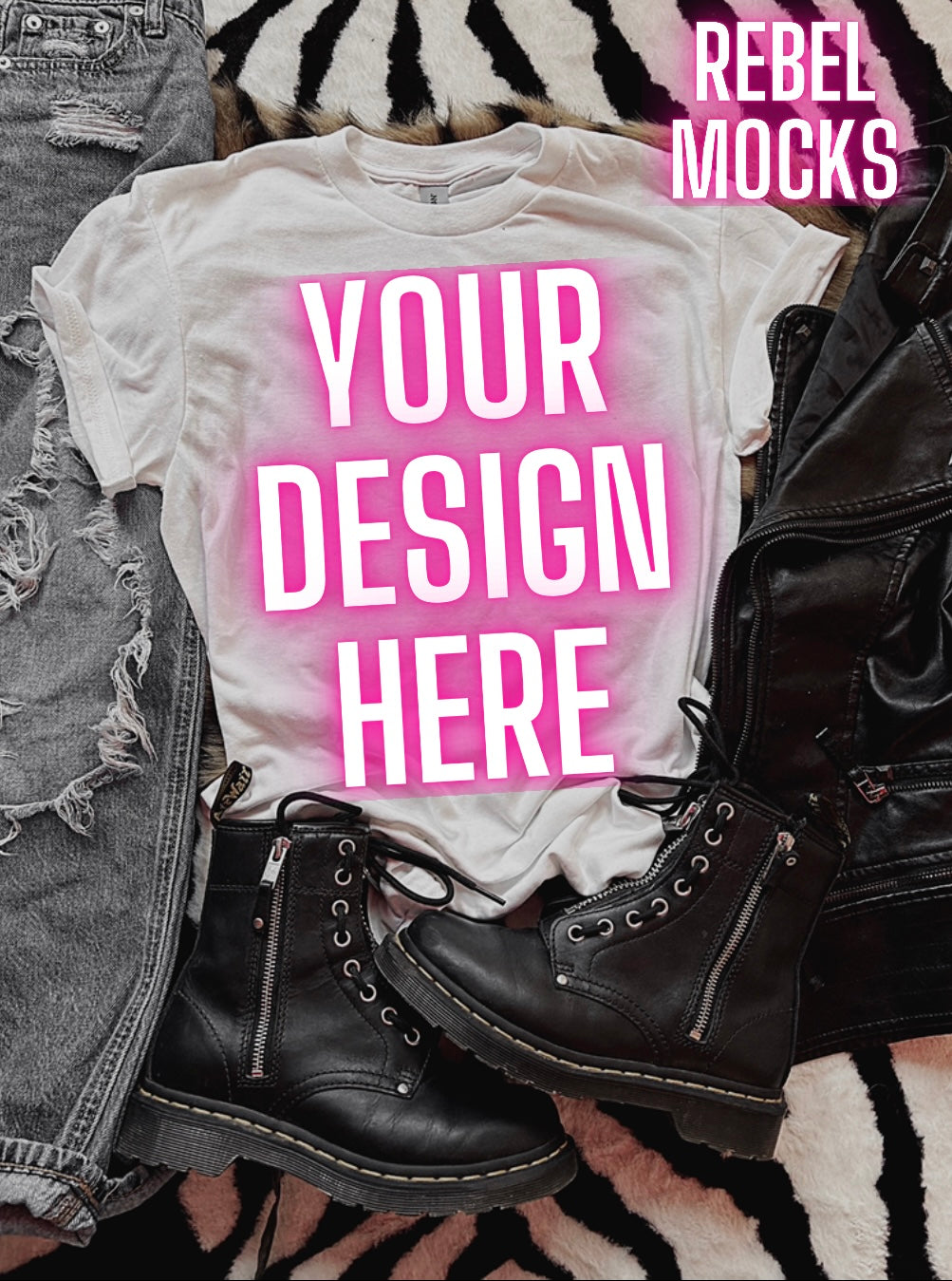 White Tee Mock Up Trendy Grungy Edgy Vibes Flat Lay Mock Up