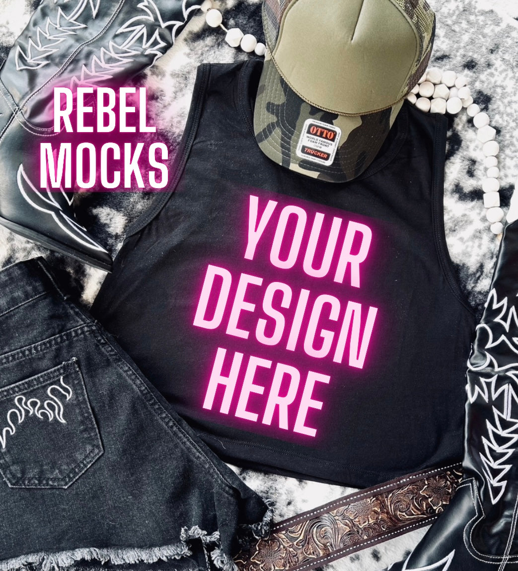 VIBIN Next Level Black Tank Flat Lay Mock UP