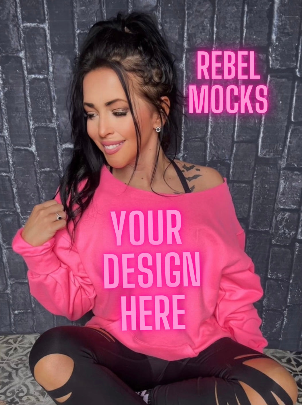 Off Shoulder Mock Safety Pink IRL Alternative Edgy 2 mocks bundle