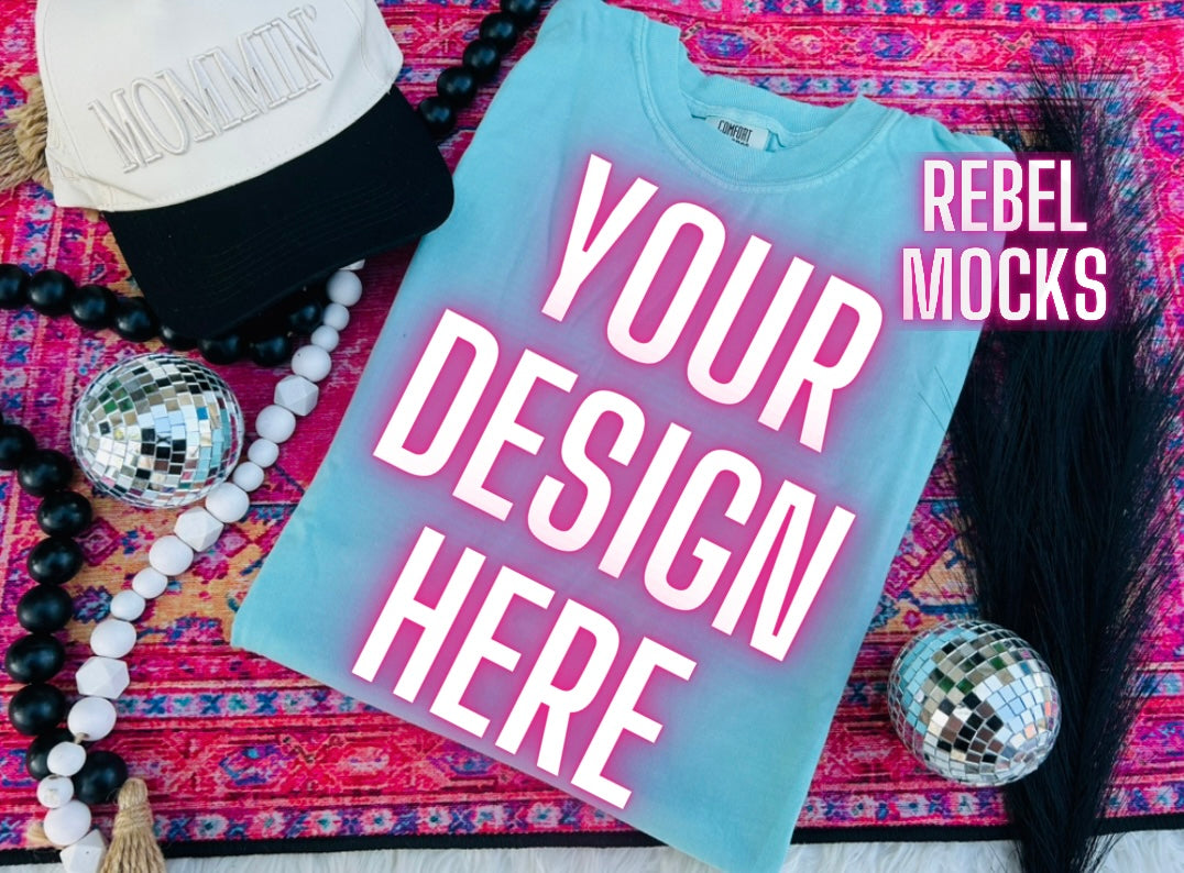 Comfort Colors Lagoon Blue Trendy Mock Up Flat Lay