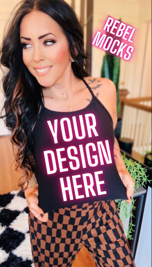 Black Spaghetti Strap Tank Model Mock UP