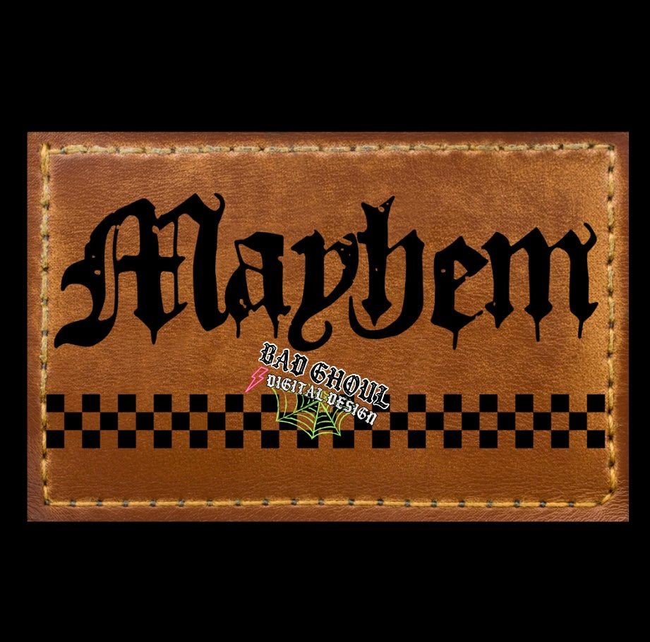Mayhem Faux Leather Hat Patch PNG Download