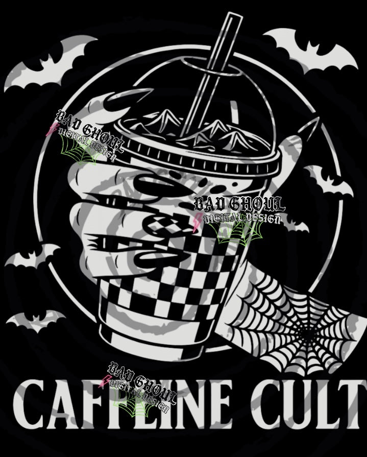 Caffeine Cult PNG DOWNLOAD black fabric only
