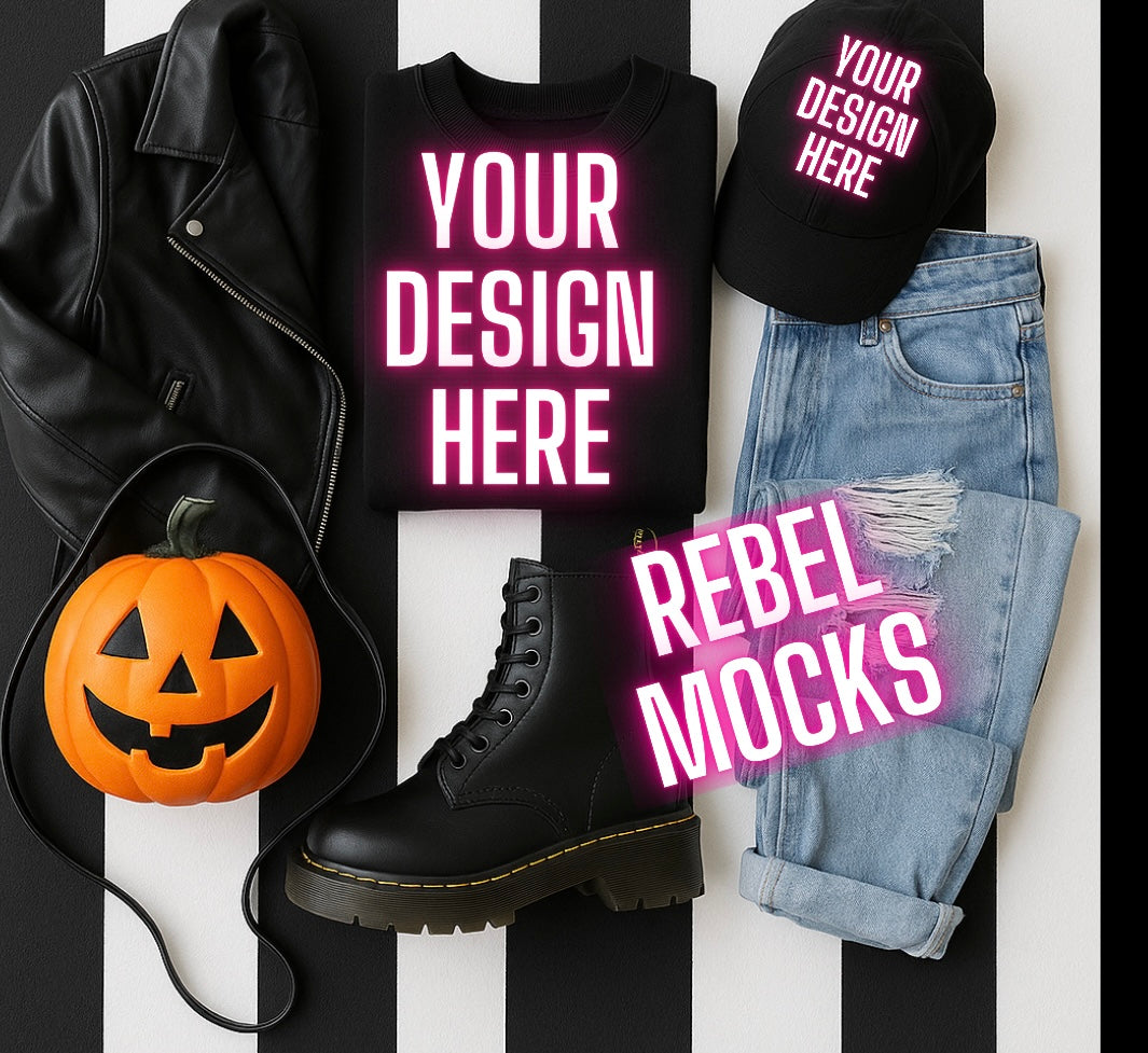 Black Tee/ Sweatshirt Hat Folded Edgy Alternative Mock Up