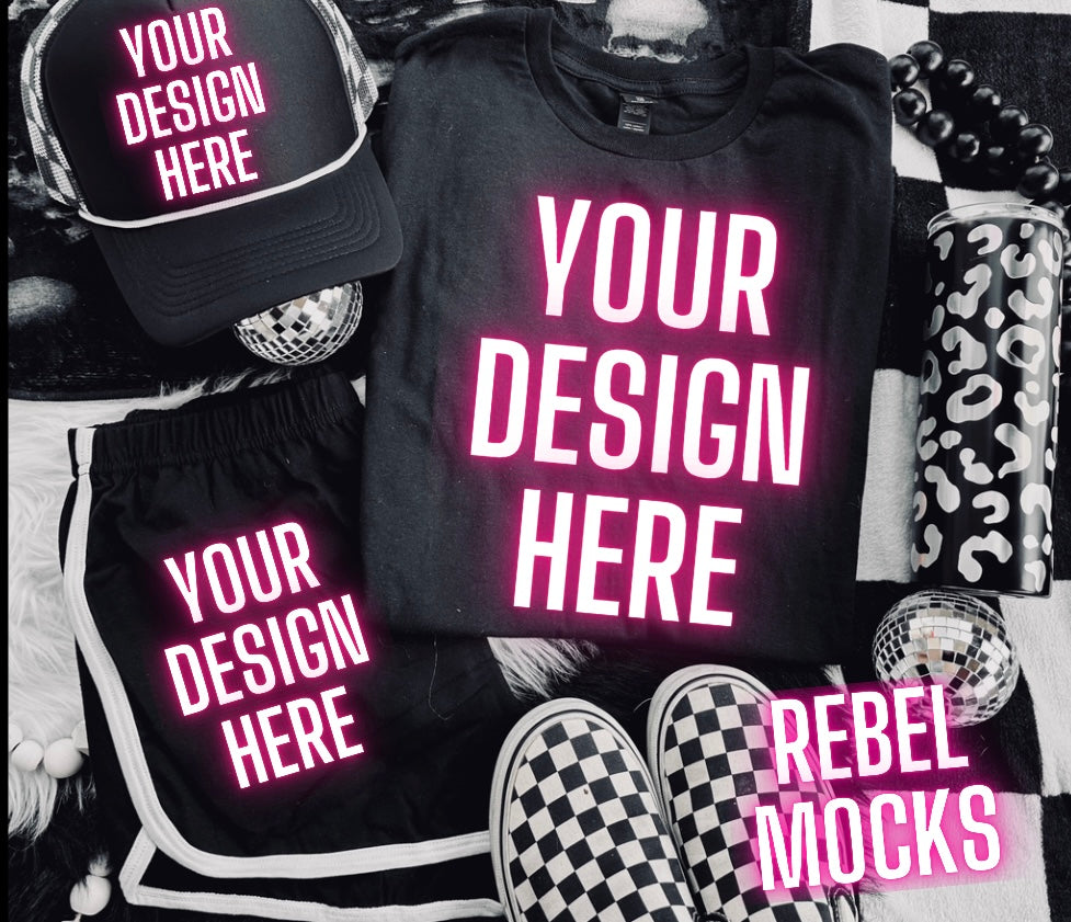 Black Tee Alt Mock Up Trendy Edgy Vibes Flat Lay