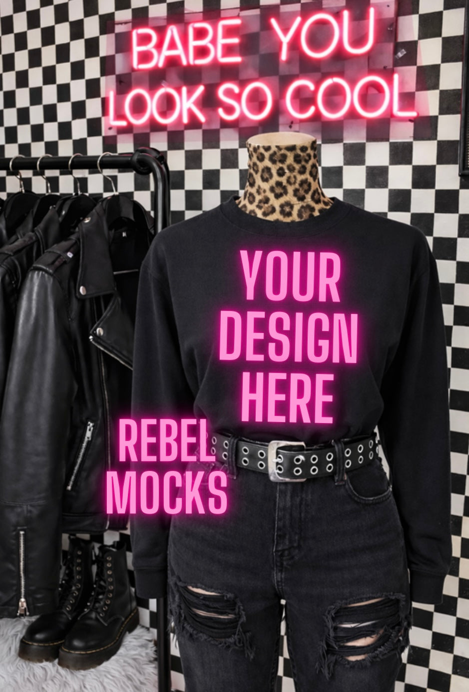 Black Crewneck Sweatshirt Retail Display Edgy Alternative Mock Up
