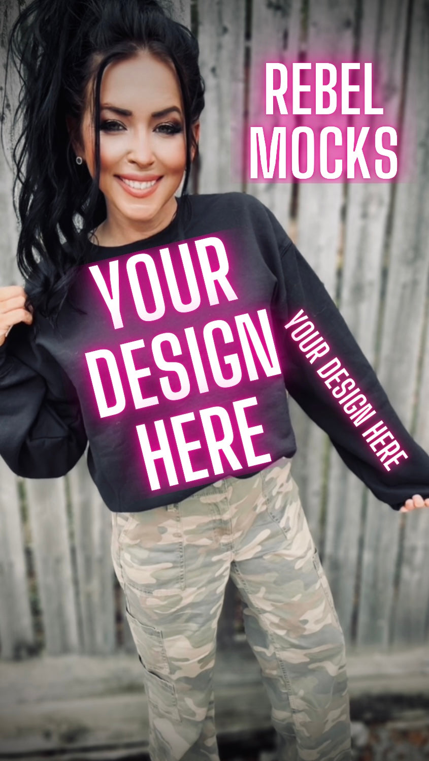 Black Crew Neck Sweatshirt Model Mock Up Edgy Vibes