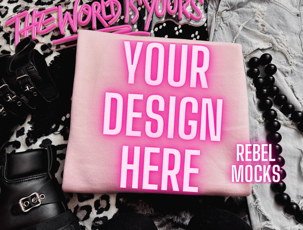 Light Pink Crew Neck Sweatshirt Edgy Alt Trendy Mock Up flat Lay