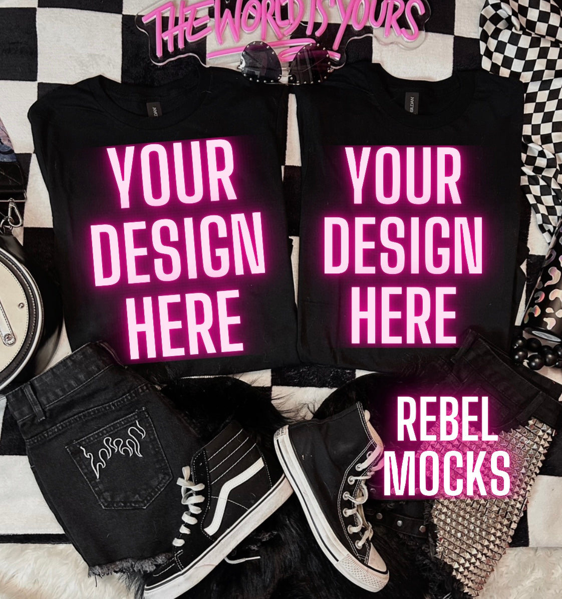 Black Tee Alternative Flat Lay Mock Up