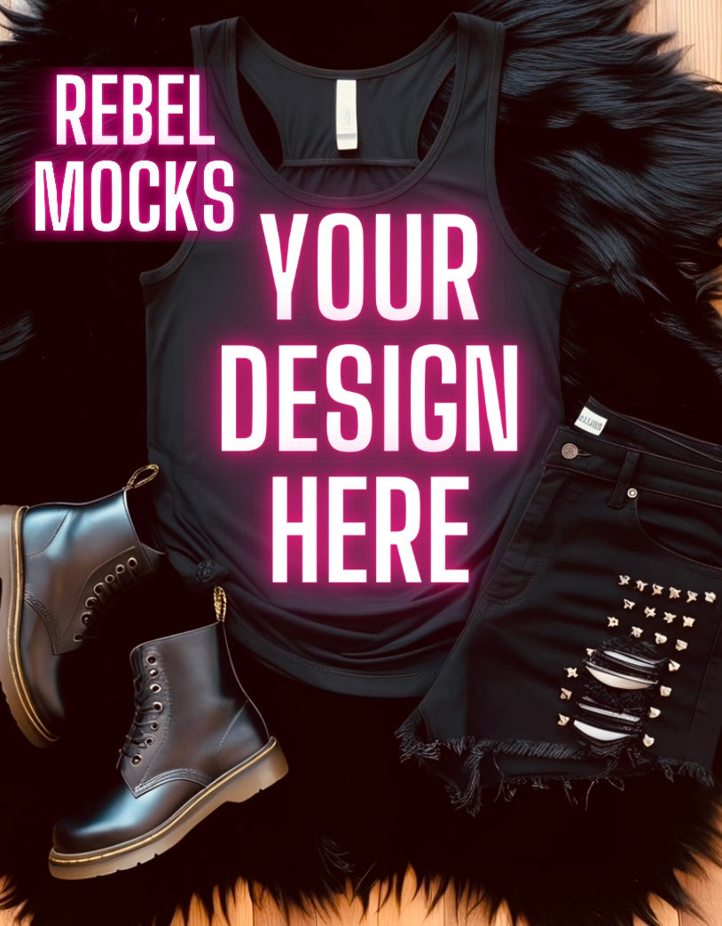 Black Tank Flat Lay Bundle Alternative Edgy 7 Mocks