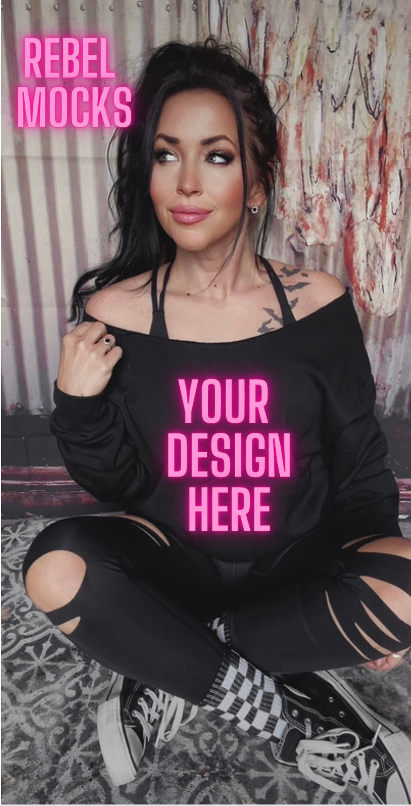 Off Shoulder Mock Black Crew IRL Alternative Edgy