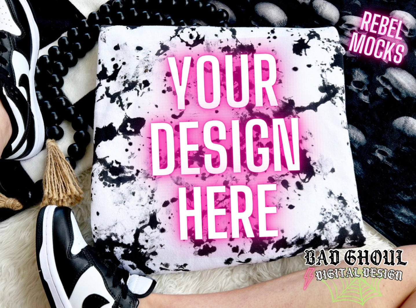 Black Scrunch White Flat Lay crew neck sweatshirt Mock Up TRENDING VIBES