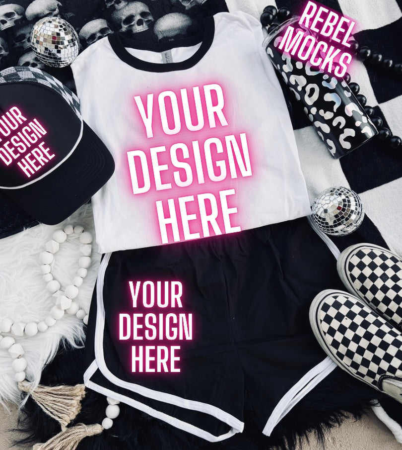 Ringer Tee Alt Mock Up Trendy Edgy Vibes Flat Lay