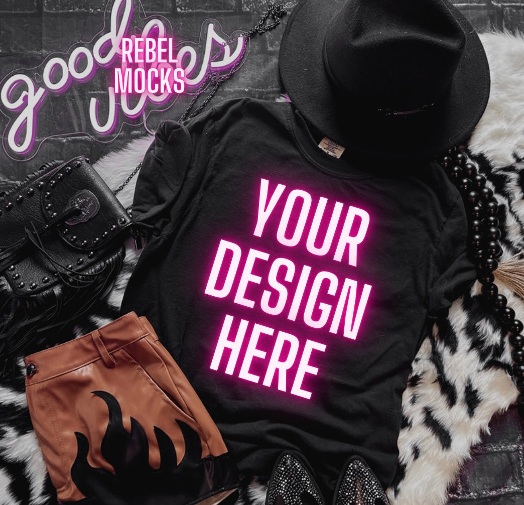 Black Tee and Shorts Mock Up Trendy Edgy Vibes Flat Lay 2 mocks