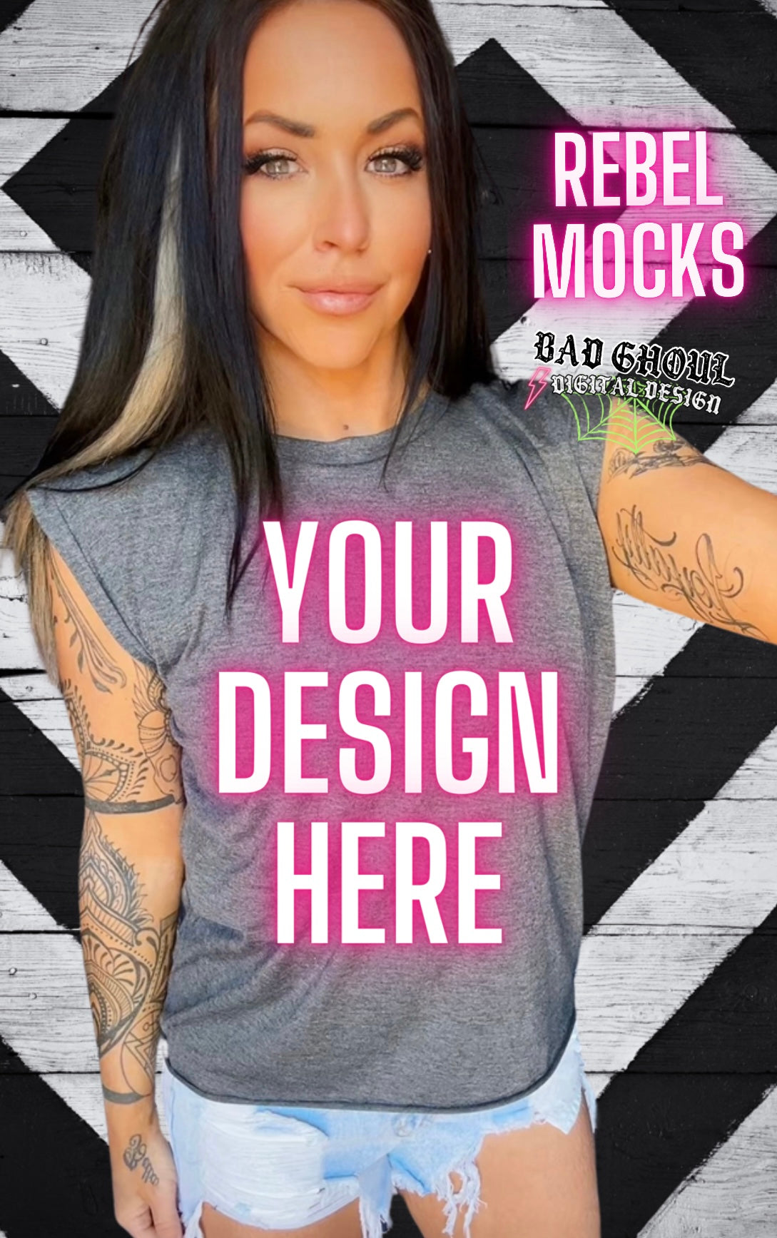 Bella Canvas Heather Dark Rolled Sleeve Muscle Tank IRL Model Mock Up