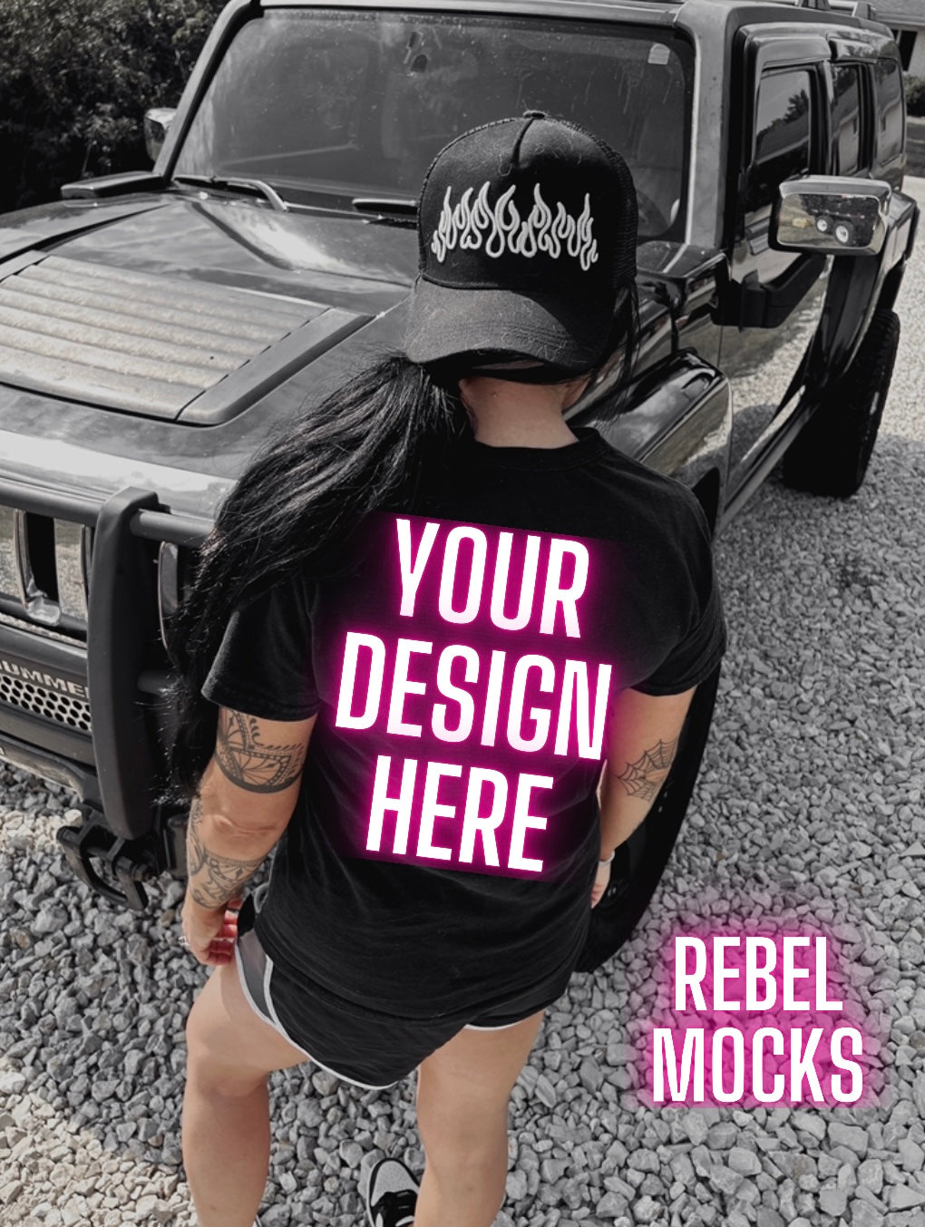 Black Back Tee IRL Model Mock Up trendy