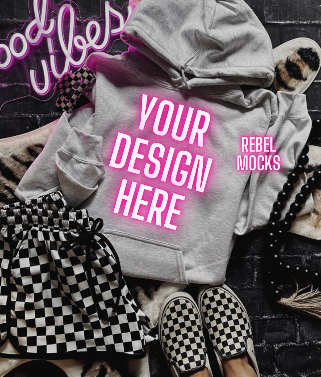 ash Hoodie Mock Up Trendy Edgy Vibes Flat Lay