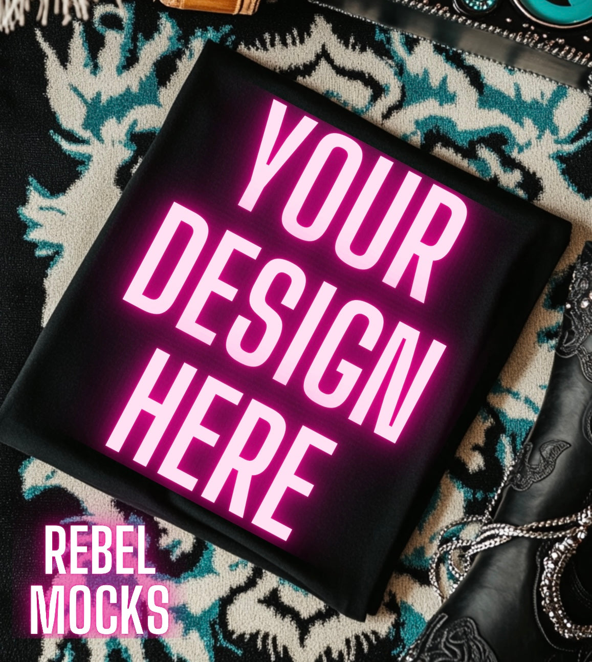 Black Tee Flat Lay Mock Up Boujee Western Yallternative