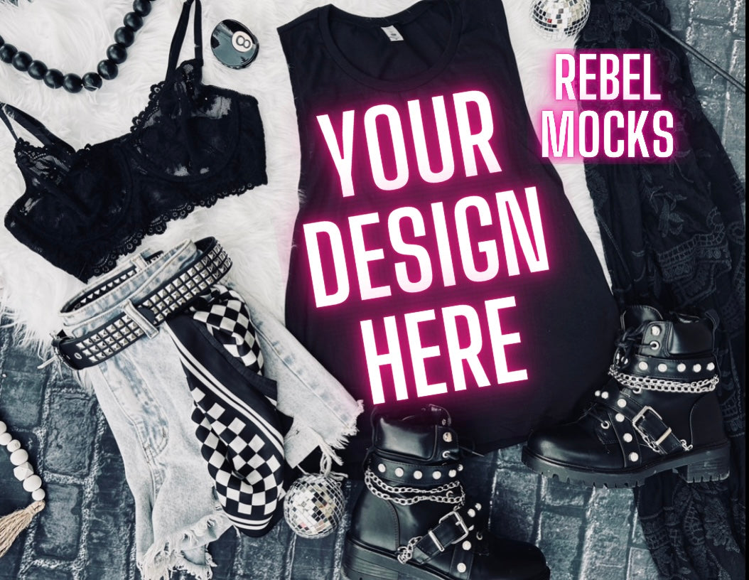 Black Muscle Tank ALT Trendy Mock Up Flat Lay