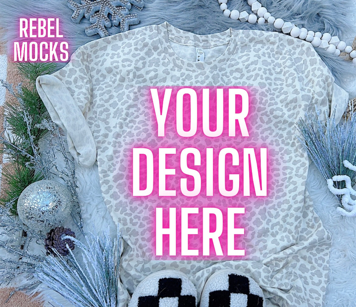 LAT Ivory Leopard Neutral Holiday Winter Flat Lay Mock Up