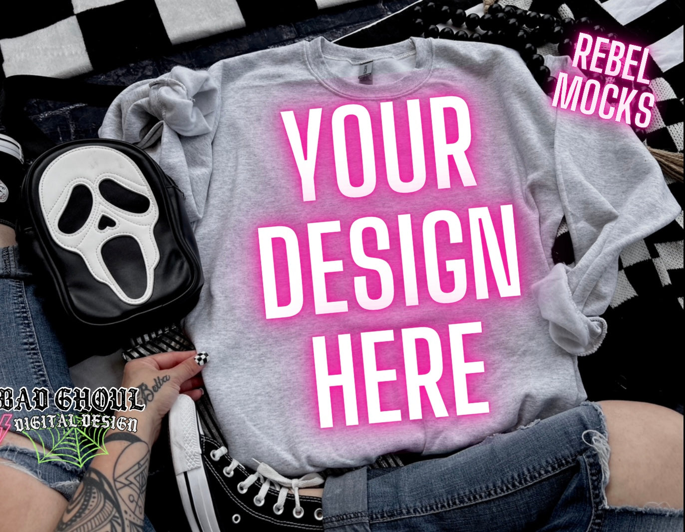 Ash crew neck sweatshirt Flat Lay Mock Up TRENDING