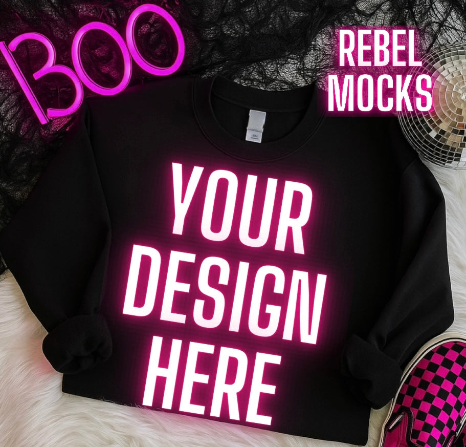 BOO Black Crewneck Alternative Flat Lay Mockup