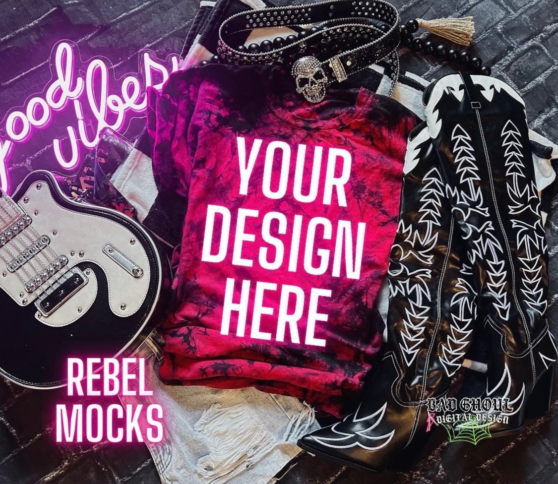 Red and Black Tie Dye Flat Lay Trendy Mock Up EDGY