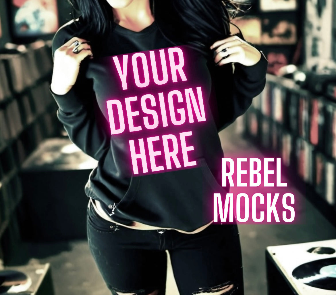 Black Hoodie Sweatshirt Edgy Alt Trendy Model Mock Up