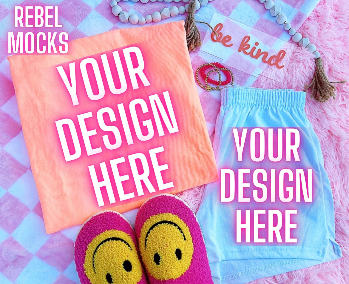 Neon Cantaloupe Tee Happy Vibes TRENDING Flat Lay Mock up