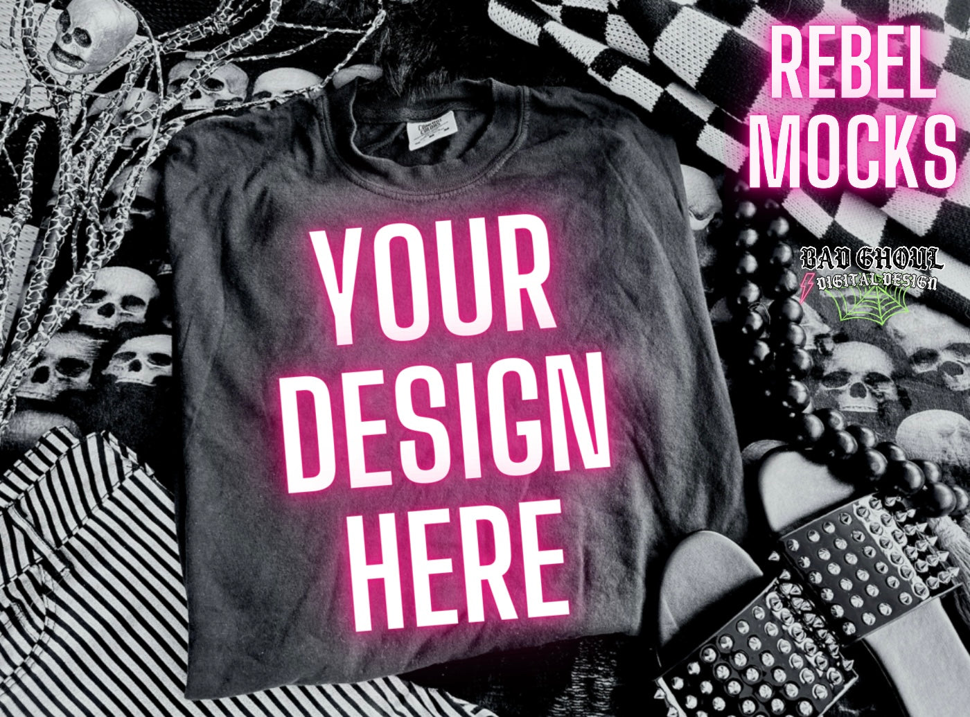 Spooky Vibes Black Flat Lay Mock Ups - 2 Mocks