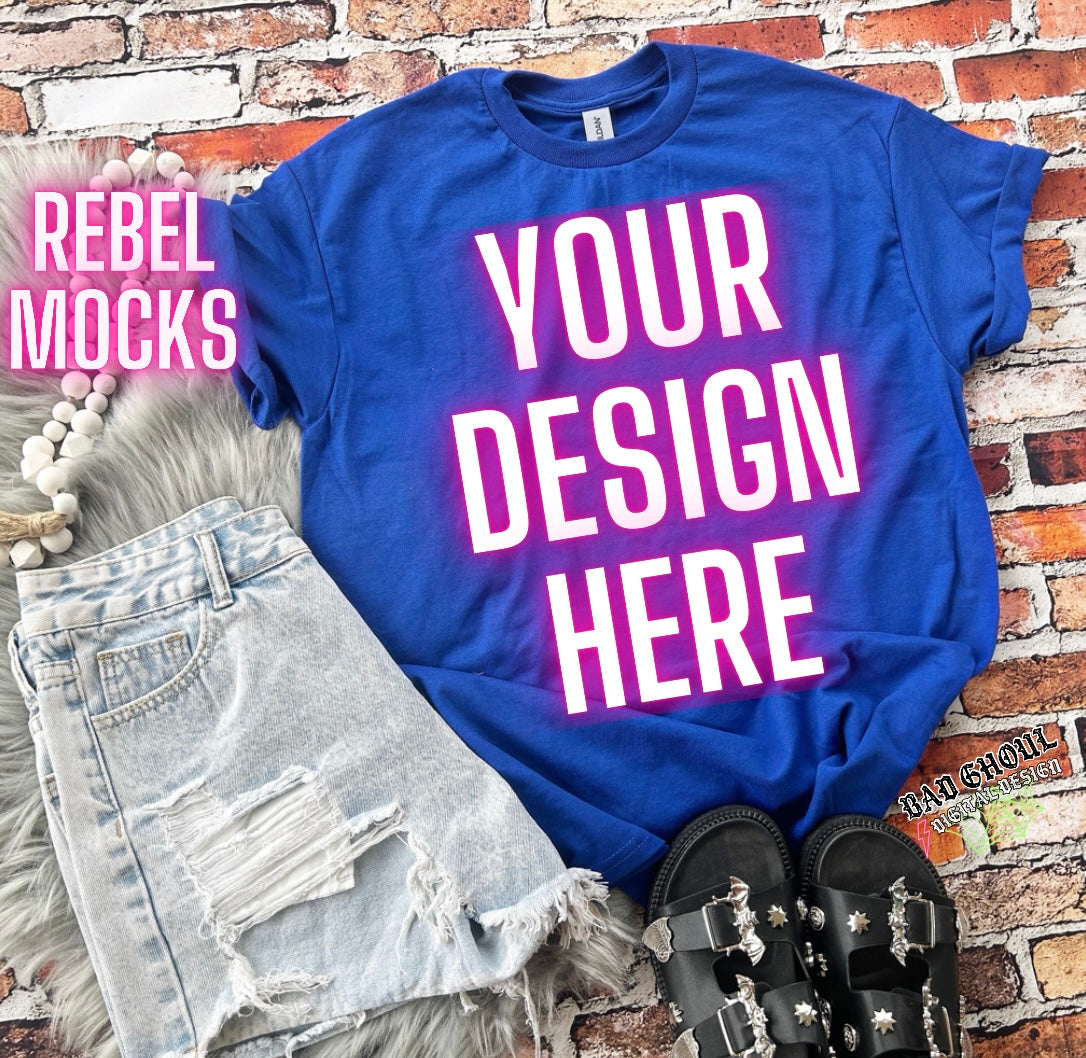 Royal Blue Tee Flat Lay Mock Up trendy