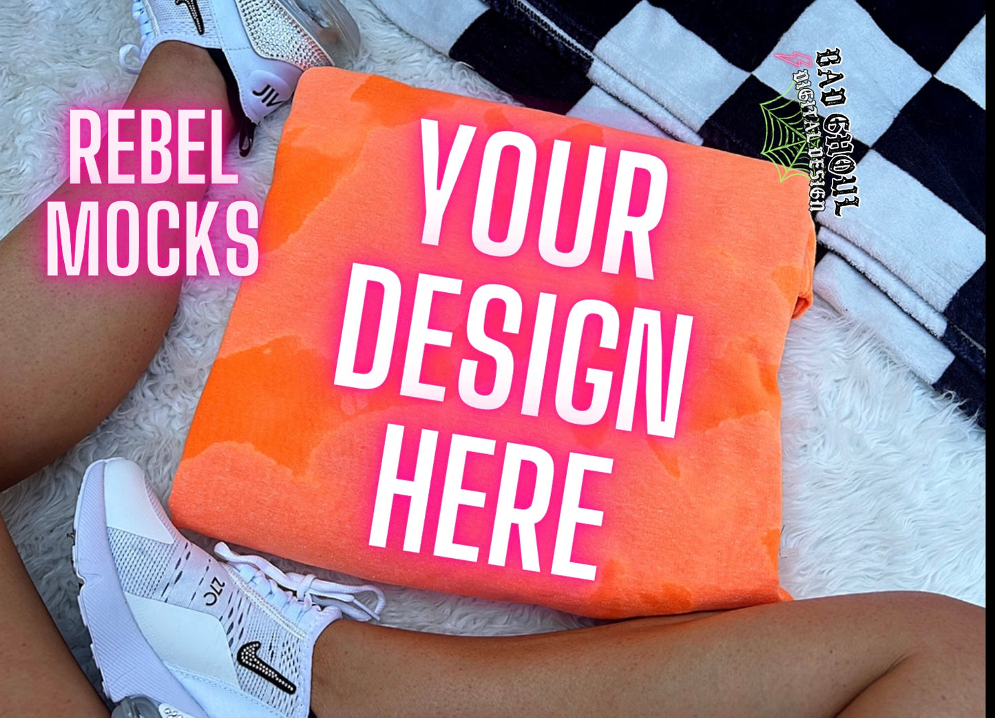 Neon Orange Acid wash Crew Neck Sweatshirt Flat Lay Mock Up TRENDING VIBES