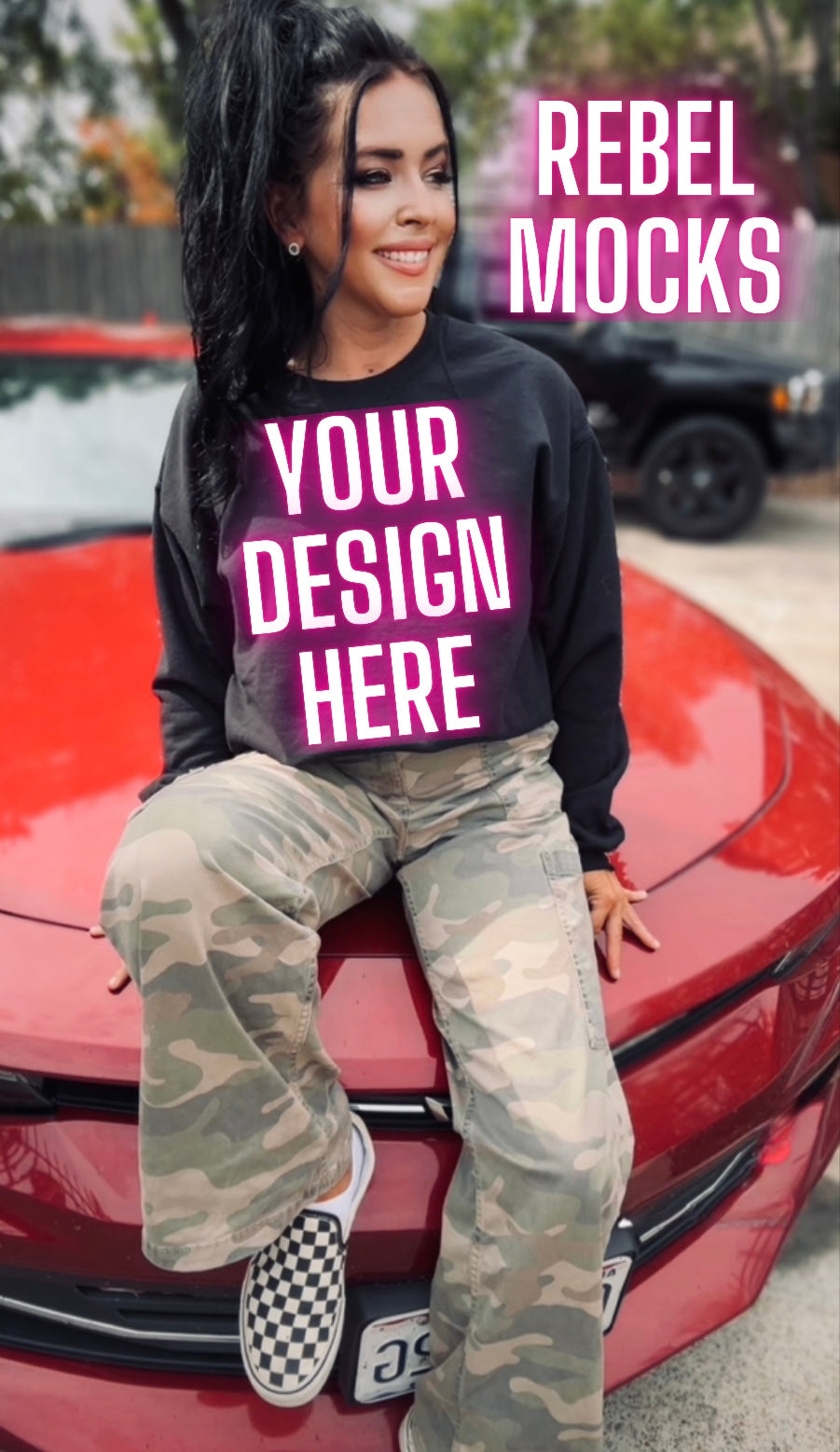 Black Crew Neck Sweatshirt Model Mock Up Edgy Vibes