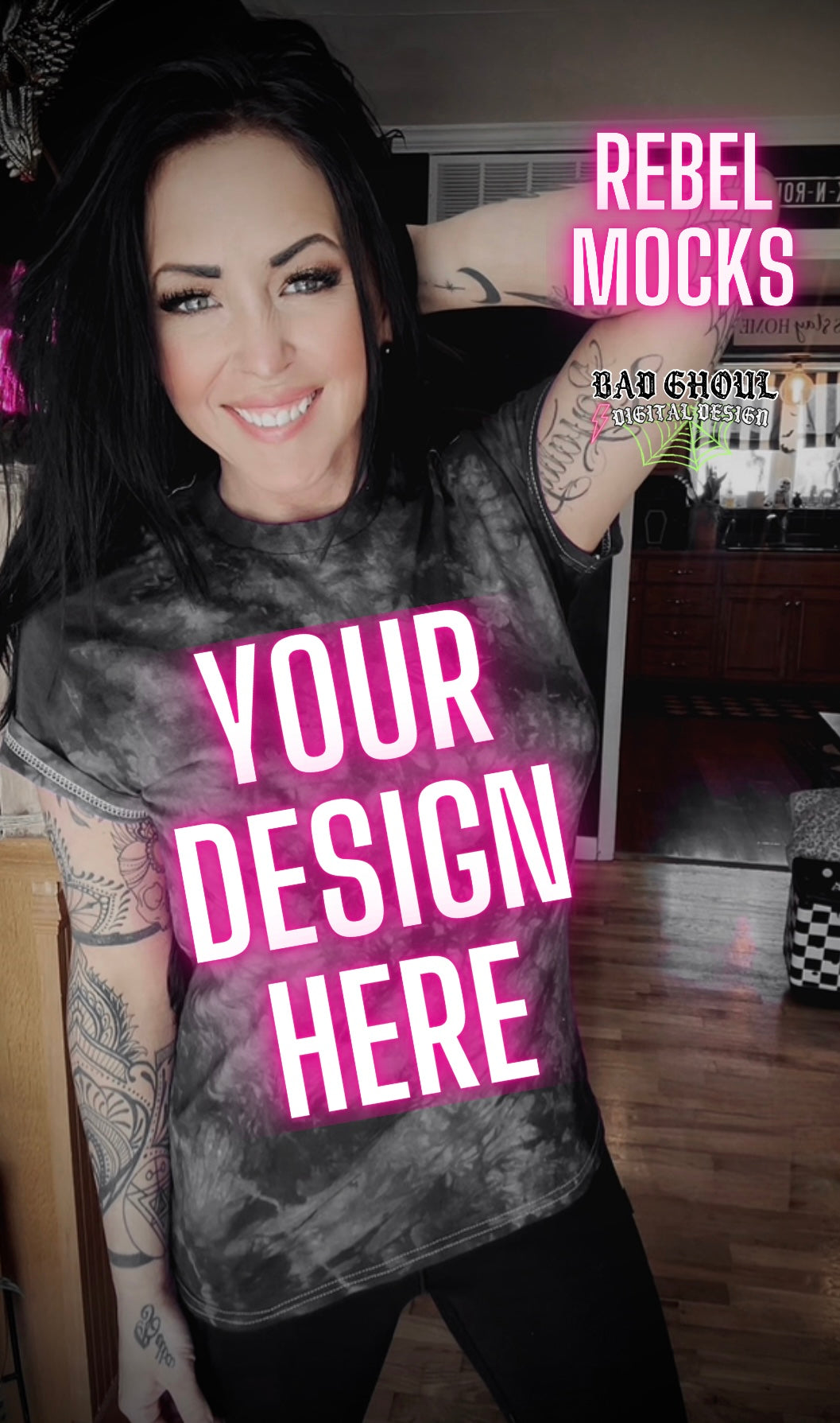 Alt Vibez Black and Gray Tie Dye Tee Trendy Model Mock Up