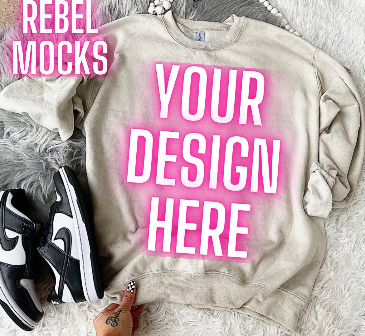 Sand Crew Neck Sweatshirt Gildan Trendy Mock Up Flat Lay