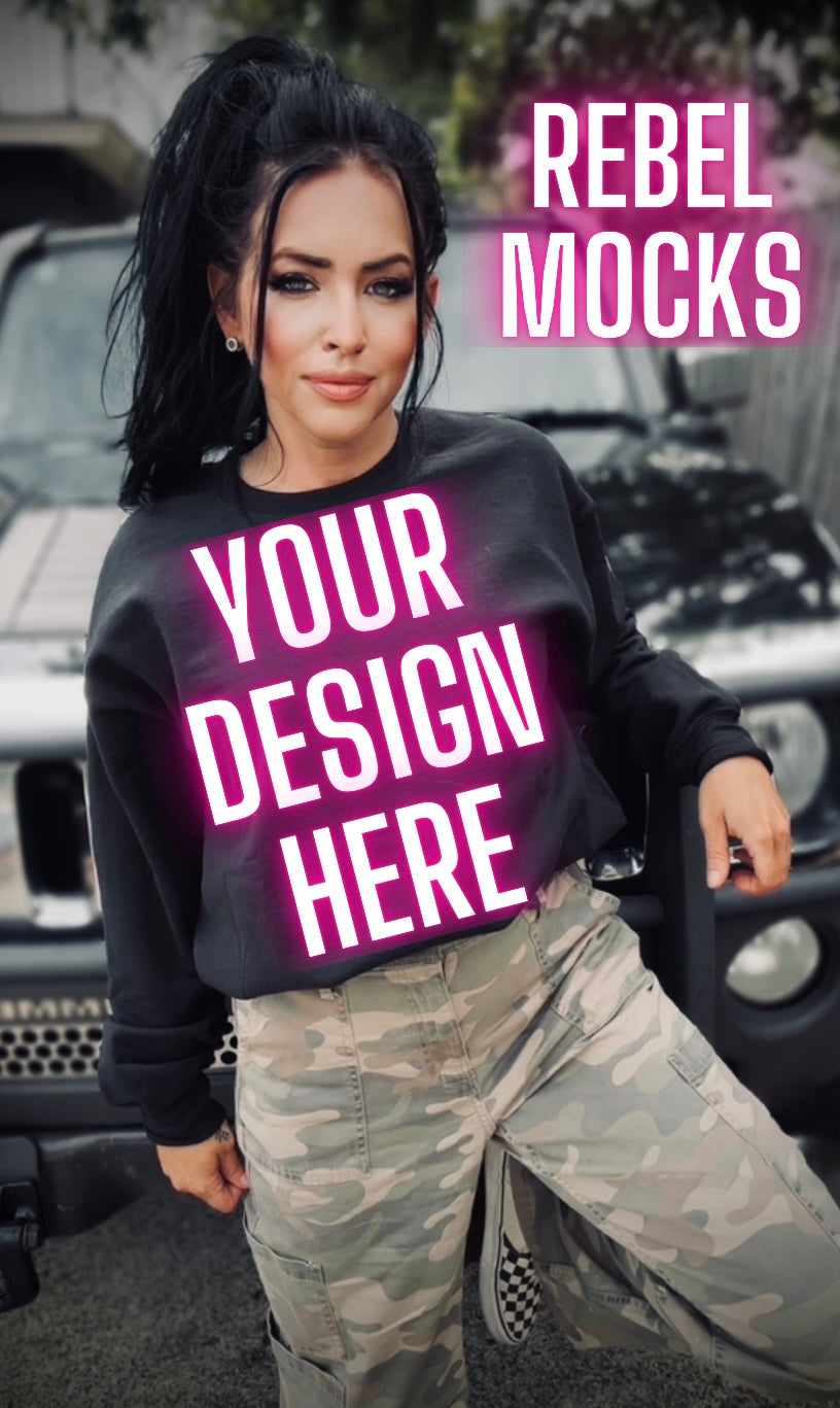 Black Crew Neck Sweatshirt Model Mock Up Edgy Vibes