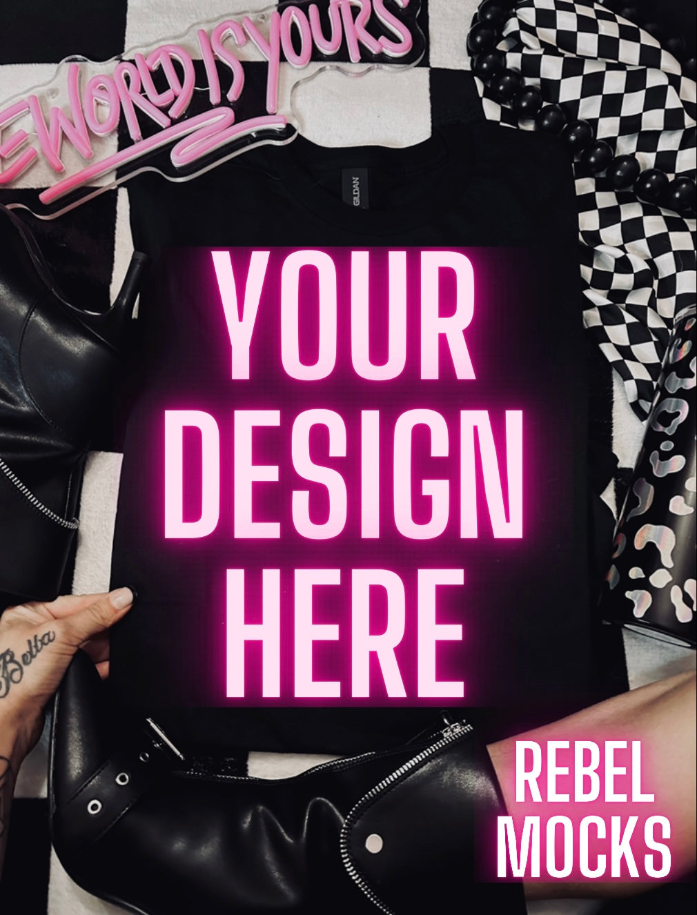 Black Tee Alternative Flat Lay Mock Up