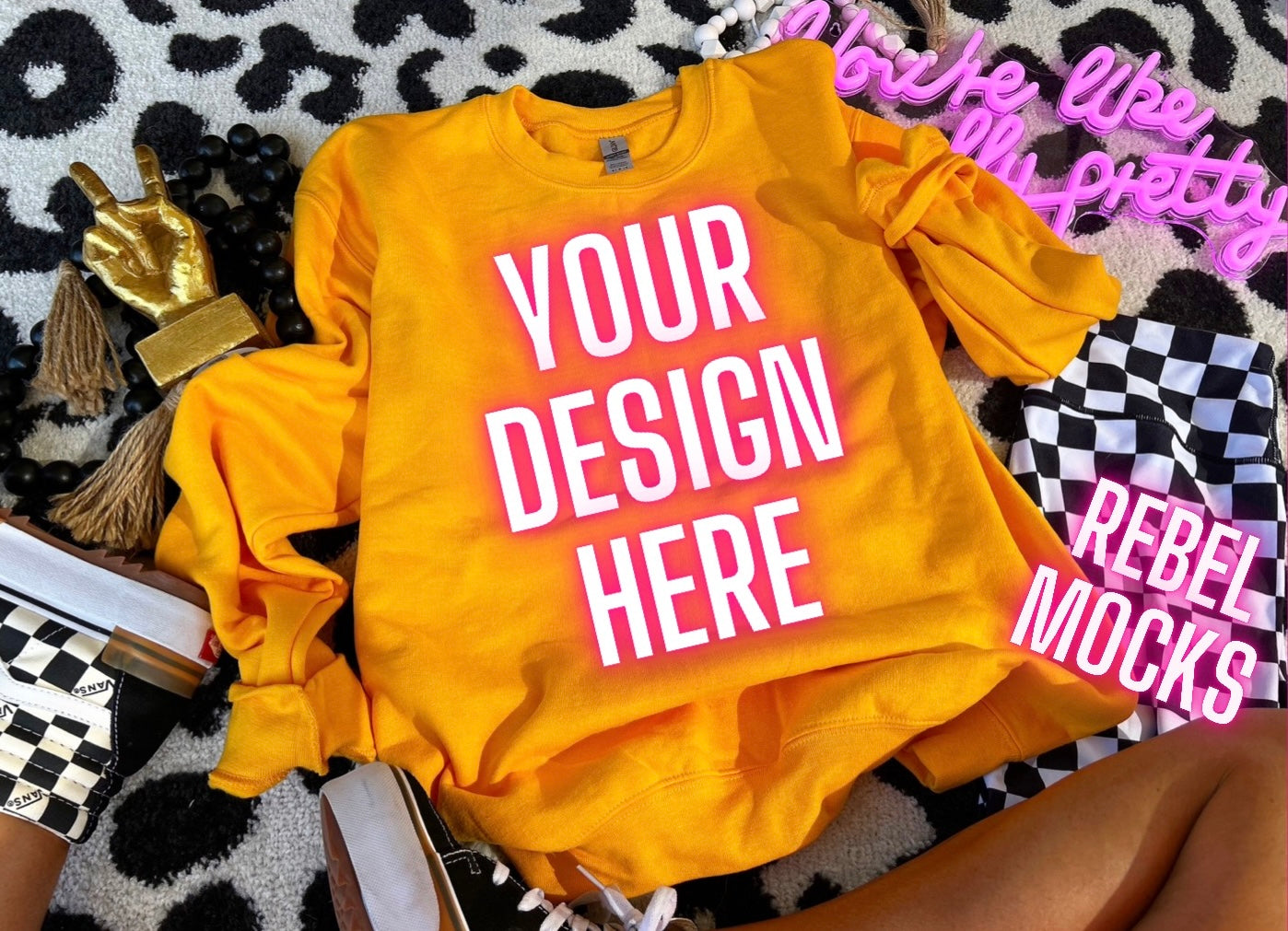 Gildan Gold Crew Neck Flat Lay Mock Up TRENDING