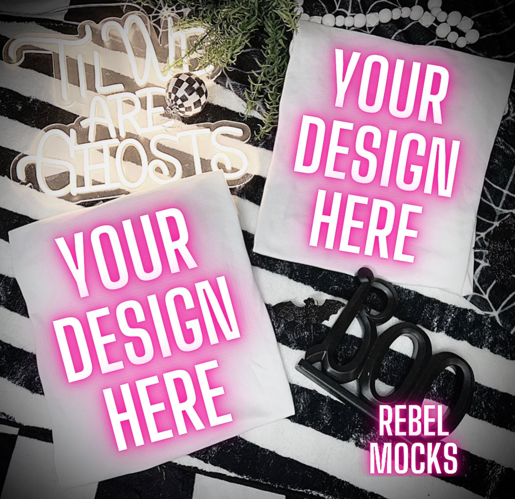 Spooky White Tee Flat Lay Mock Up TRENDING