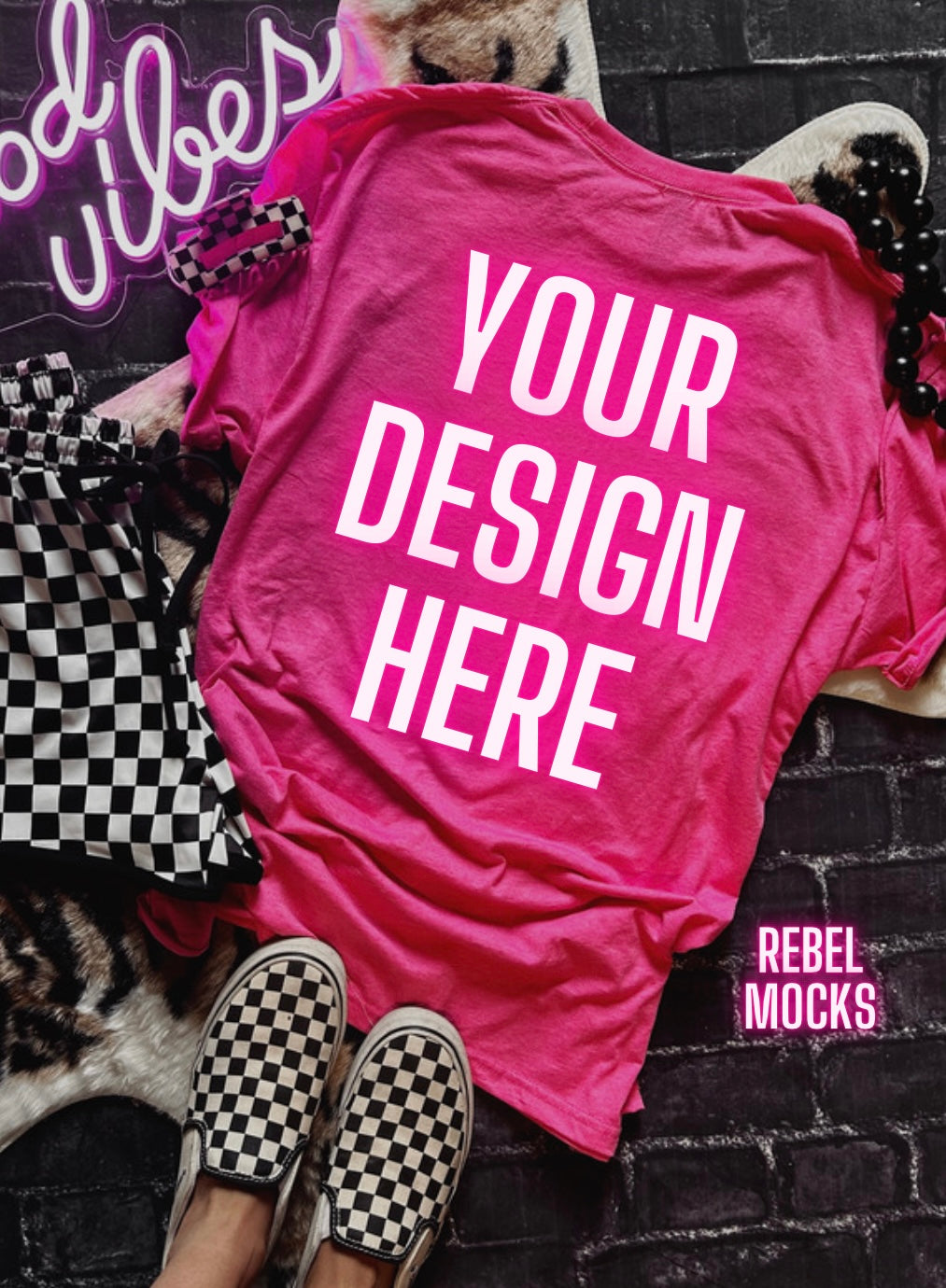 Heather Heliconia Mock Up Trendy Edgy Vibes Flat Lay front and back 2 mocks