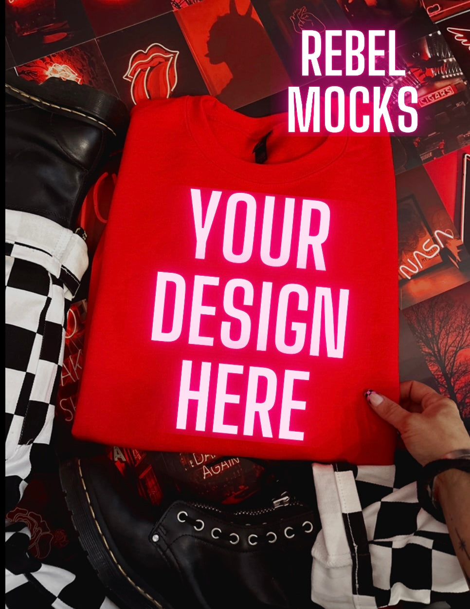 Edgy Aesthetic Red Flat Lay Trendy Mock Up